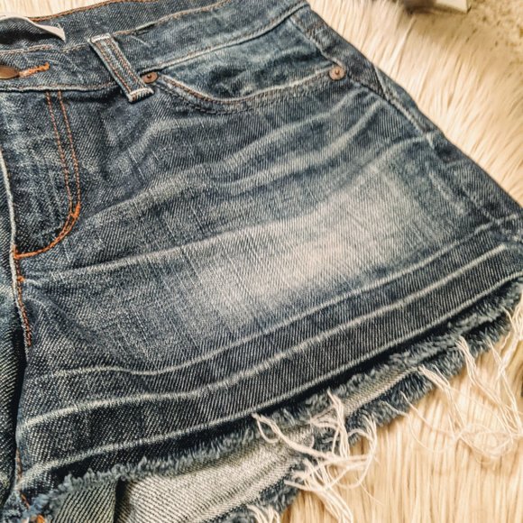 Joe's Jeans Mid-Rise Medium Wash Distressed Shorts - Picture 2 of 7